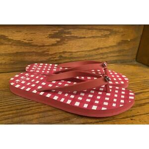 Coach Amel Poppy Pink Thong Flip Flops Sandals Painted Gingham Q4113 Women’s 6